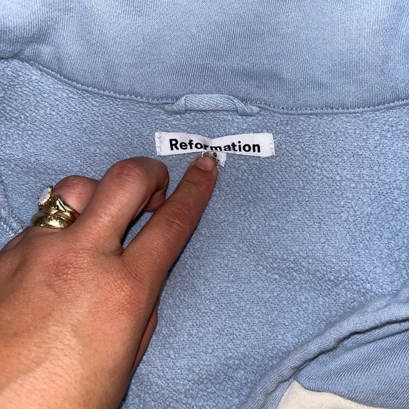 Reformation Mirelle Striped Baby Blue Collared Sweatshirt Size Small - Picture 5 of 7